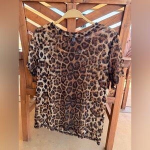 PERSAYA Loepard Print Sheet Short Sleeve Womens Medium Top